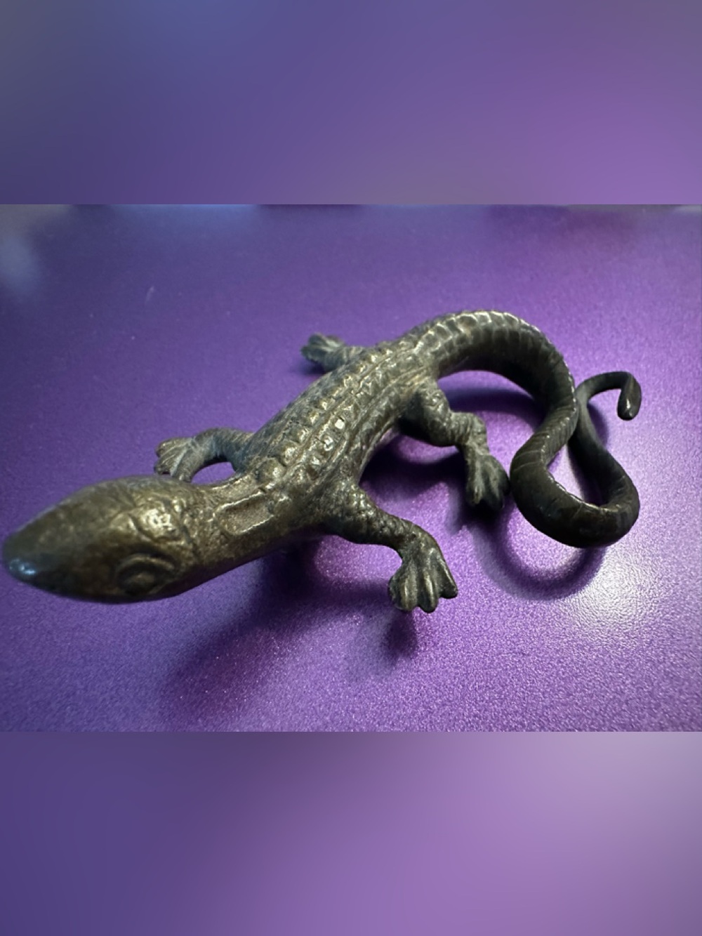 Vintage Lizard or Gecko Brass Figurine with a Golden Patina